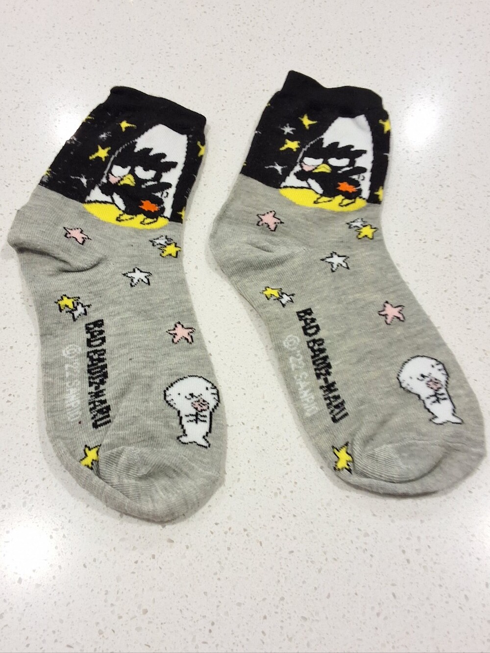 NEW Badtz-Maru Sanrio Star Crew Socks Gray Black Character Novelty Socks